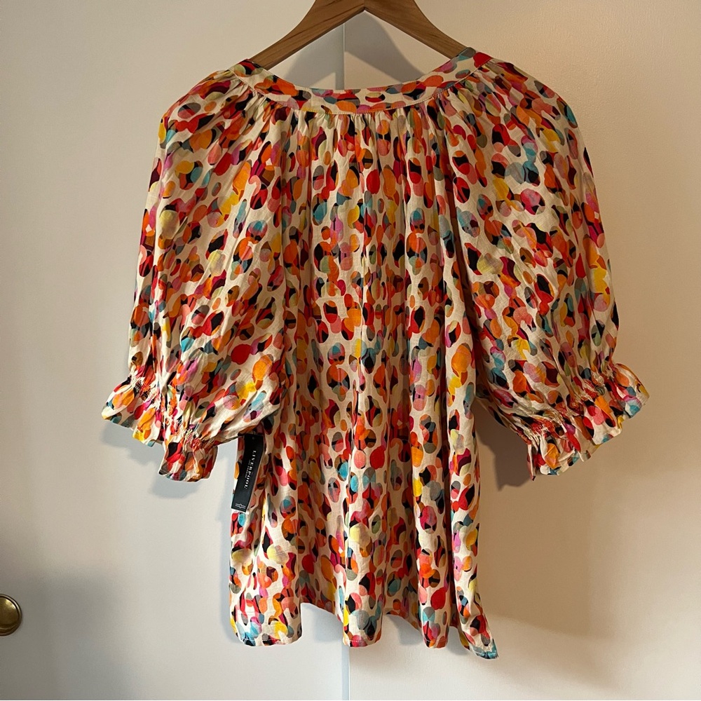 Liverpool Multicolor Printed Puff-Sleeve Blouse 1X watercolor dot NWT - Picture 7 of 11